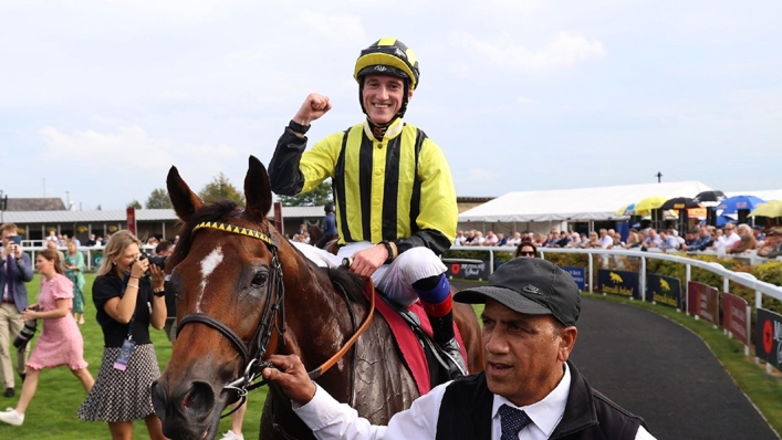 Jockey David Egan with Eldar Eldarov is lead into the winners enclosure after winning the Comer Group International Irish St Leger at Curragh Racecourse, County Kildare. Picture date: Sunday September 10, 2023.