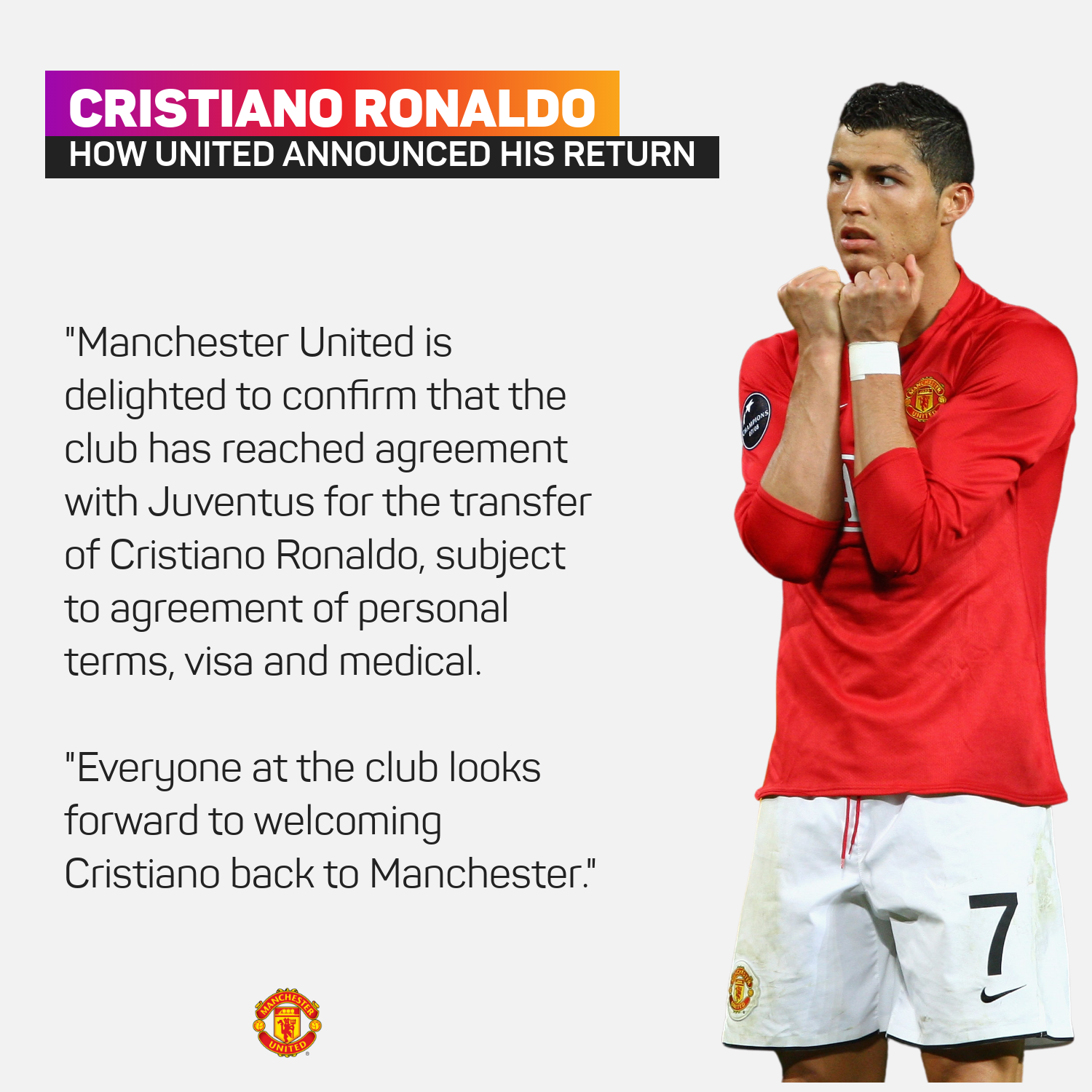Cristiano Ronaldo is returning to Manchester United