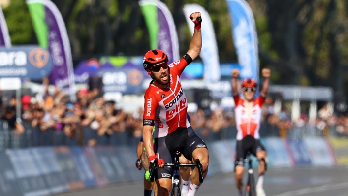 Thomas De Gendt crosses the line in Naples