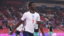 Bukayo Saka celebrates his first England goal