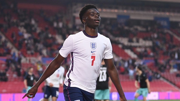Bukayo Saka celebrates his first England goal