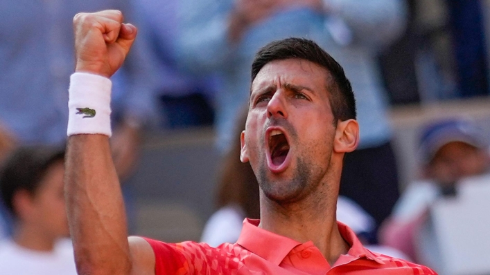 Novak Djokovic celebrates winning his quarter-final match (Thibault Camus/AP)