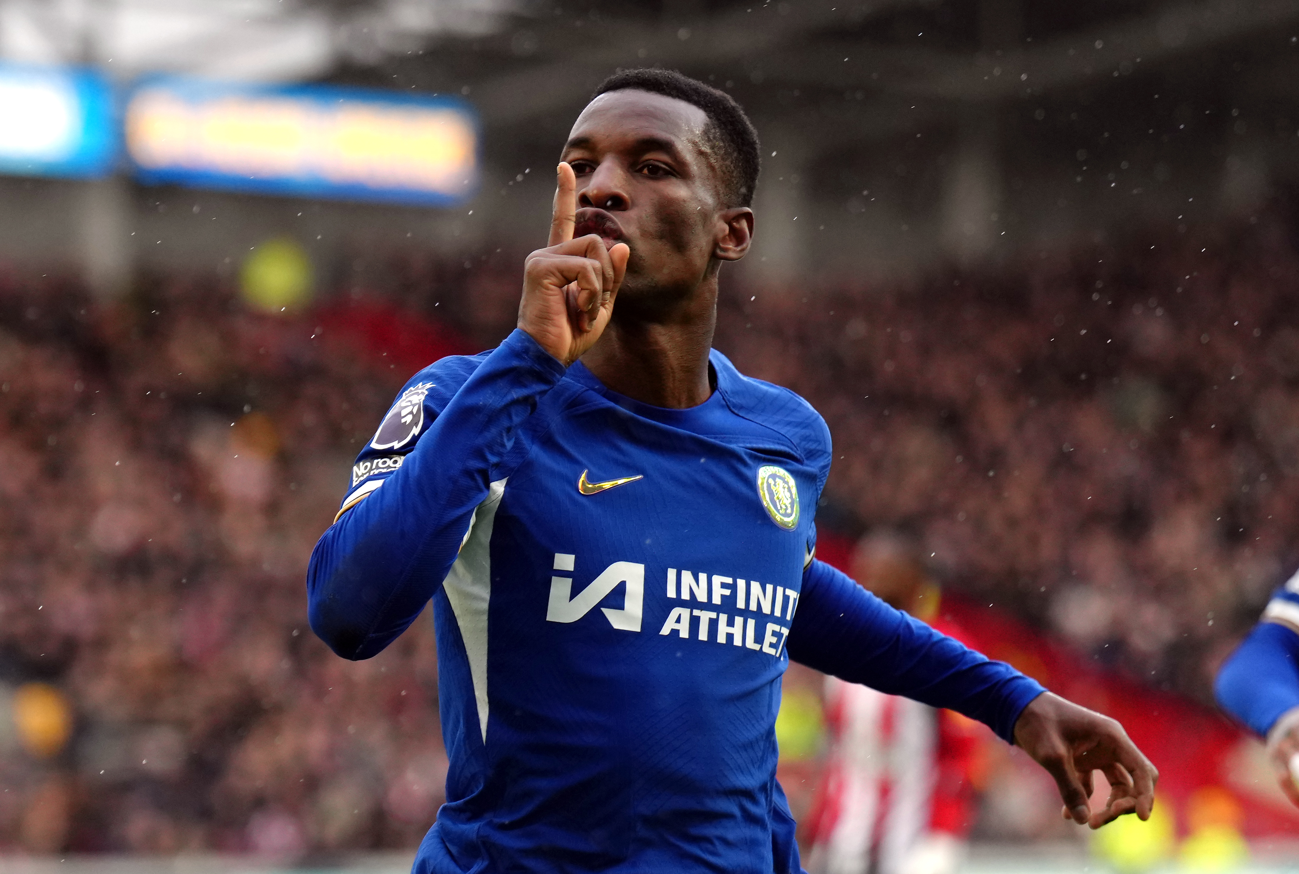 Nicolas Jackson celebrates scoring Chelsea's first goal