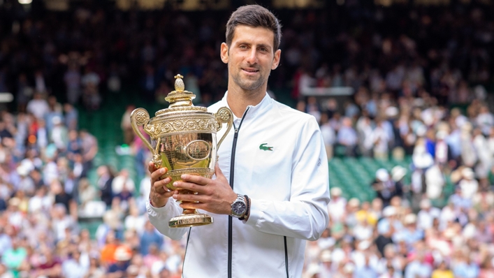 Novak Djokovic with the 2019 Wimbledon title after the 2020 edition was cancelled due to coronavirus
