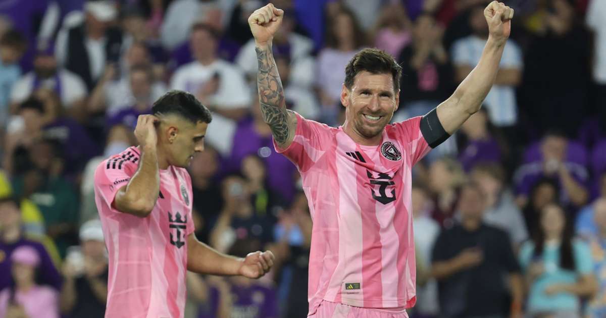 Lionel Messi celebrating after scoring against Orlando City