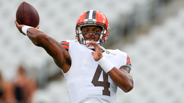 Deshaun Watson of the Cleveland Browns warms up prior to a football game against the Jacksonville Jaguars