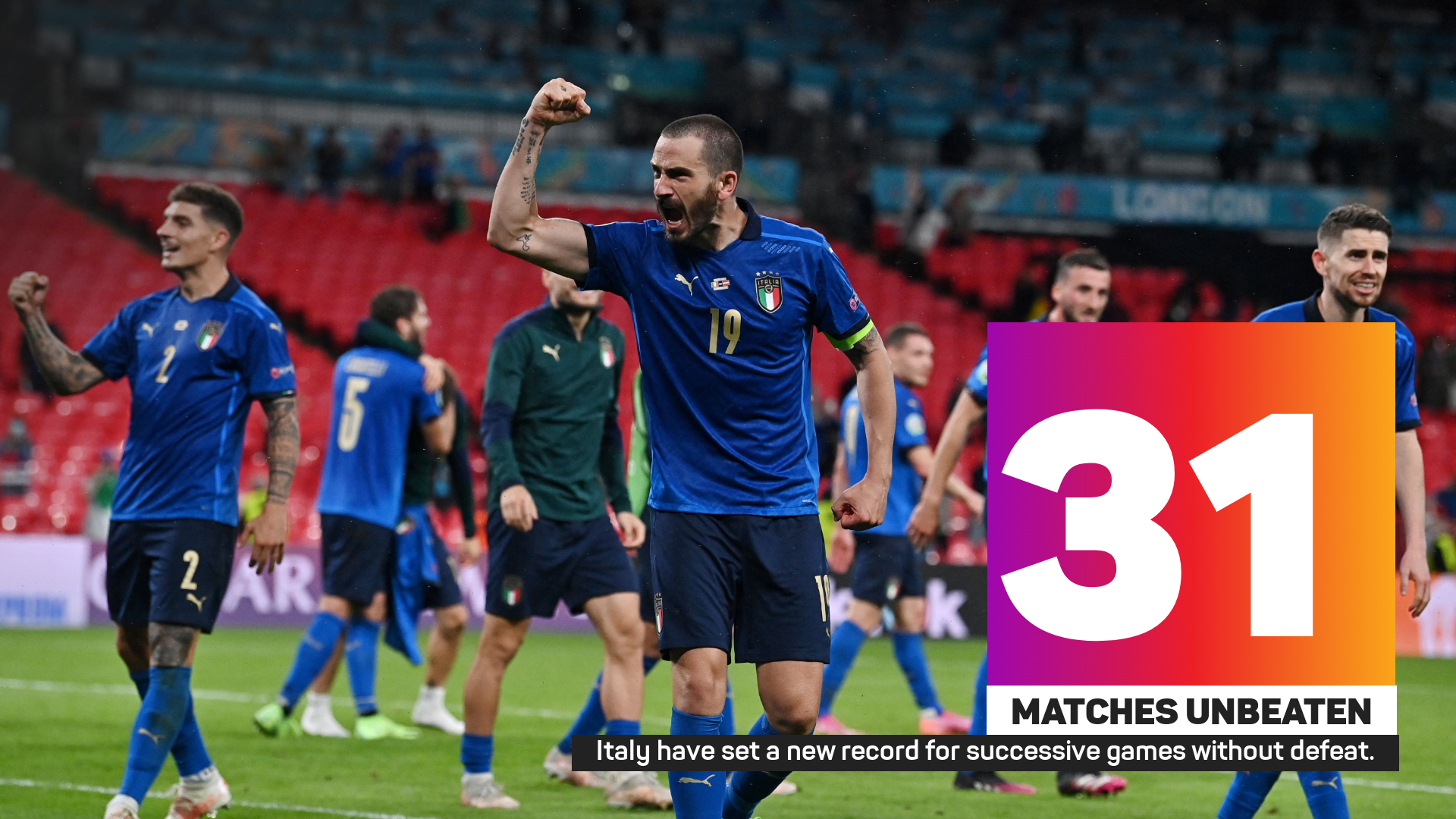 Italy have set a new record for successive games without defeat