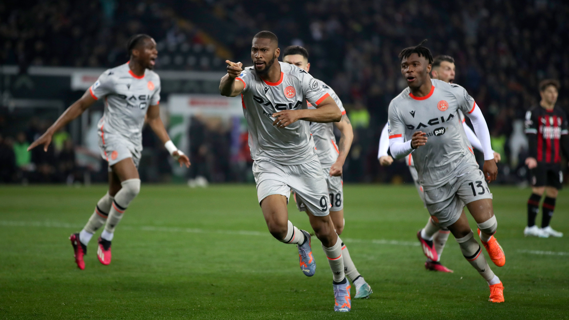 Beto celebrates scoring for Udinese against AC Milan