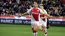 Monaco captain Wissam Ben Yedder celebrates after scoring against Paris Saint-Germain