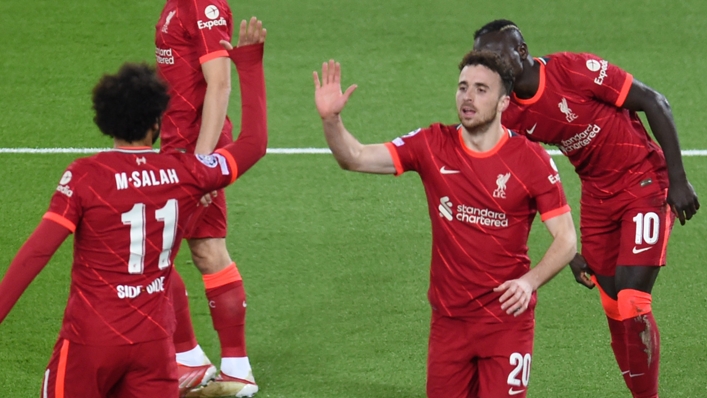 Diogo Jota celebrates scoring against Atletico Madrid