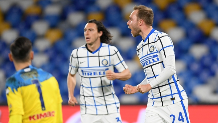 Inter's Christian Eriksen (right) celebrates his goal against Napoli