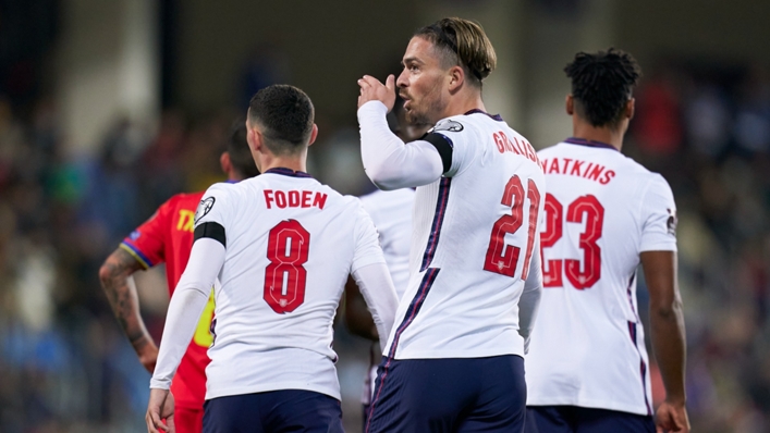 Jack Grealish celebrates his first England goal