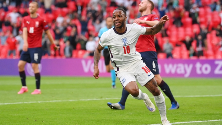 Raheem Sterling celebrates his opening goal