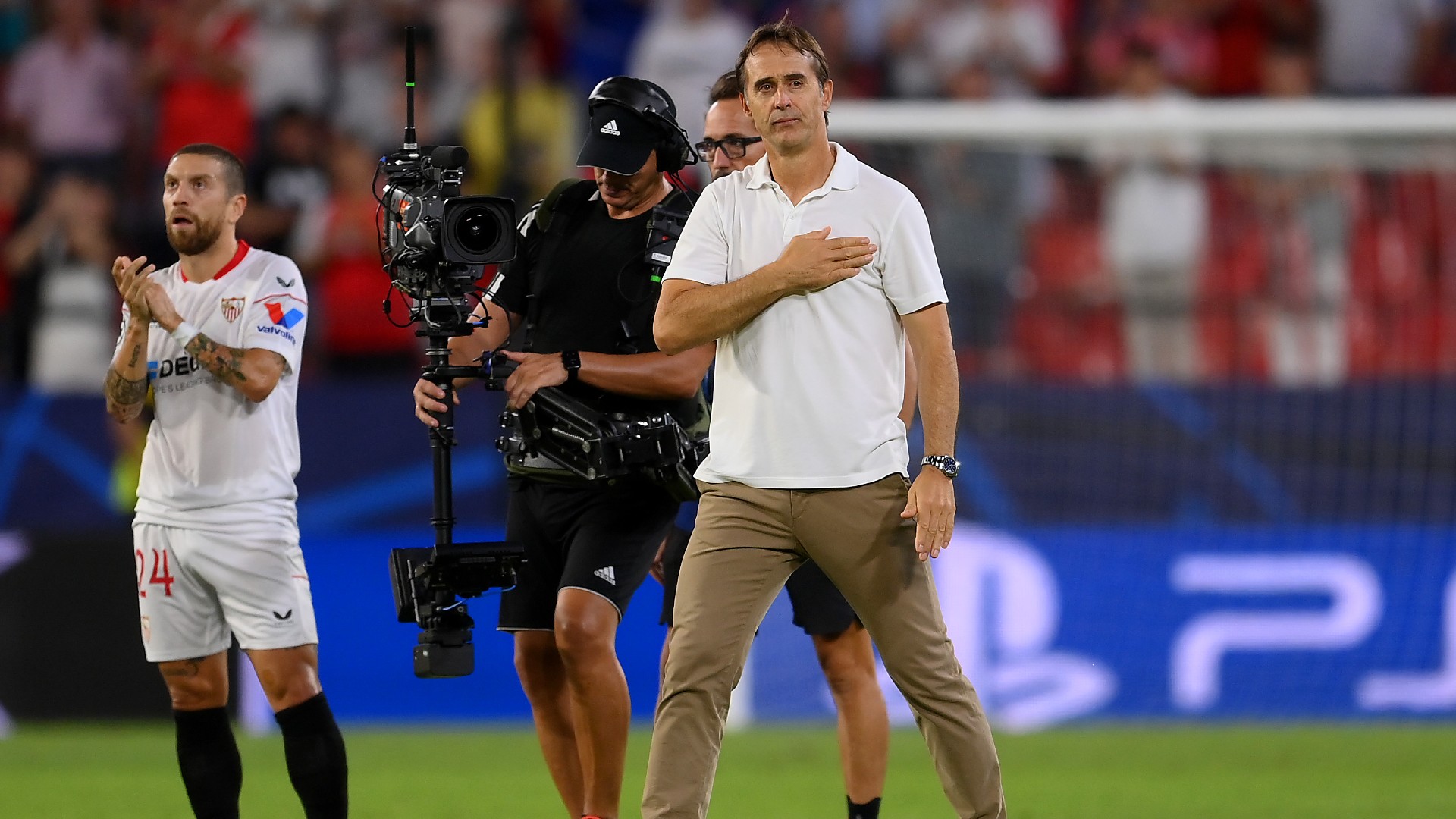 Julen Lopetegui salutes Sevilla's supporters after his final match as head coach