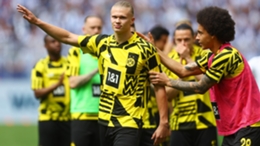 Erling Haaland waves goodbye to the Borussia Dortmund crowd