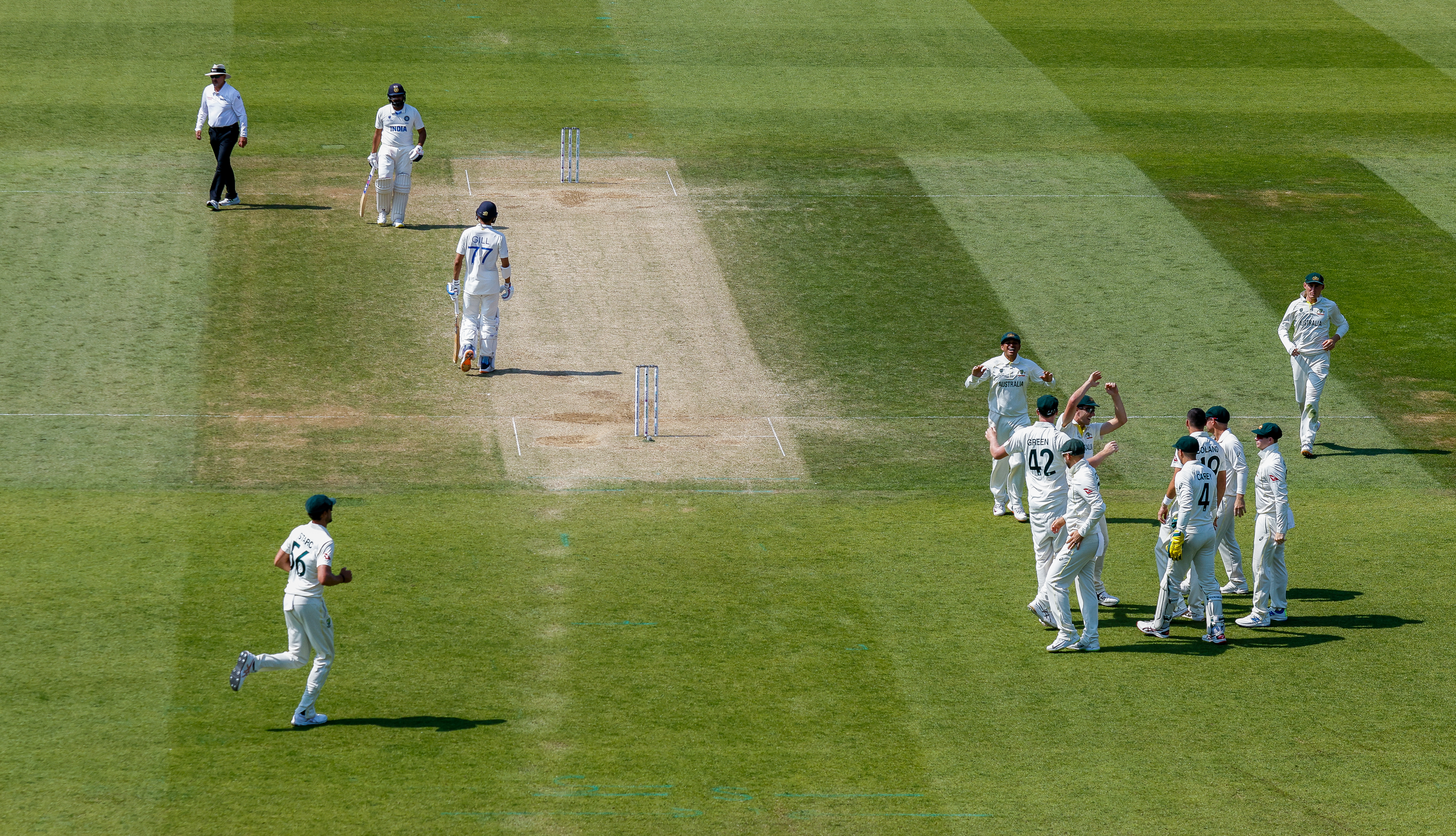 Australia celebrate after Cameron Green catches Shubman Gill