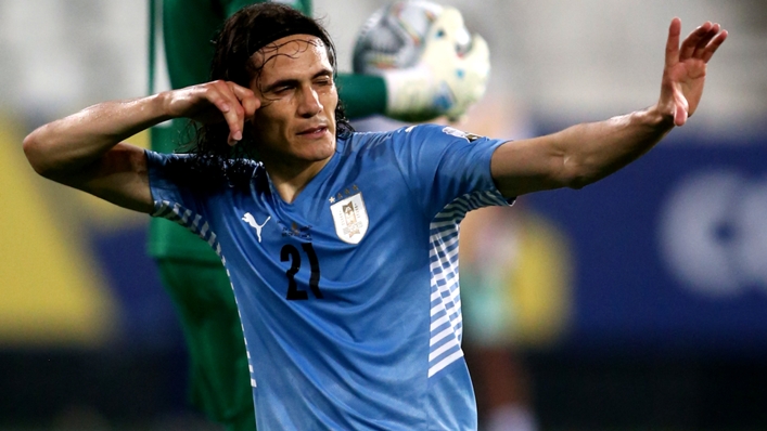 Edinson Cavani celebrates for Uruguay