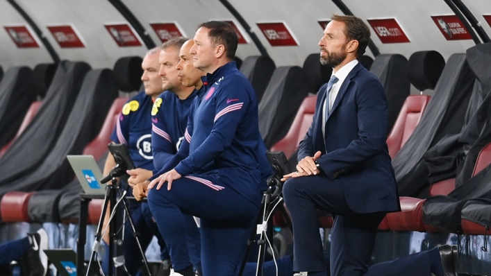 Gareth Southgate and his staff take the knee in Budapest