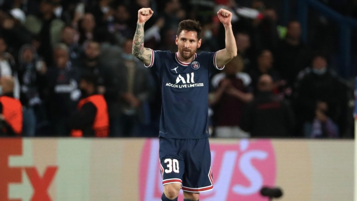 PSG's Lionel Messi celebrates his goal against Manchester City