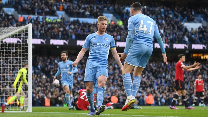 Manchester City's Kevin De Bruyne and Phil Foden