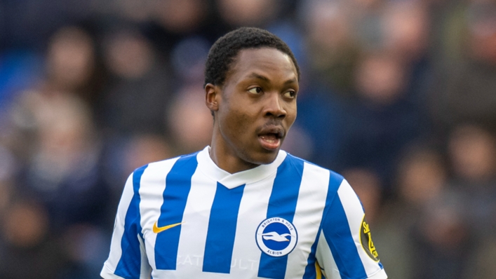 Enock Mwepu in action for Brighton and Hove Albion earlier this season