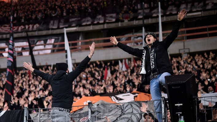 Eintracht Frankfurt fans ahead of the first leg of their Champions League last-16 tie with Napoli