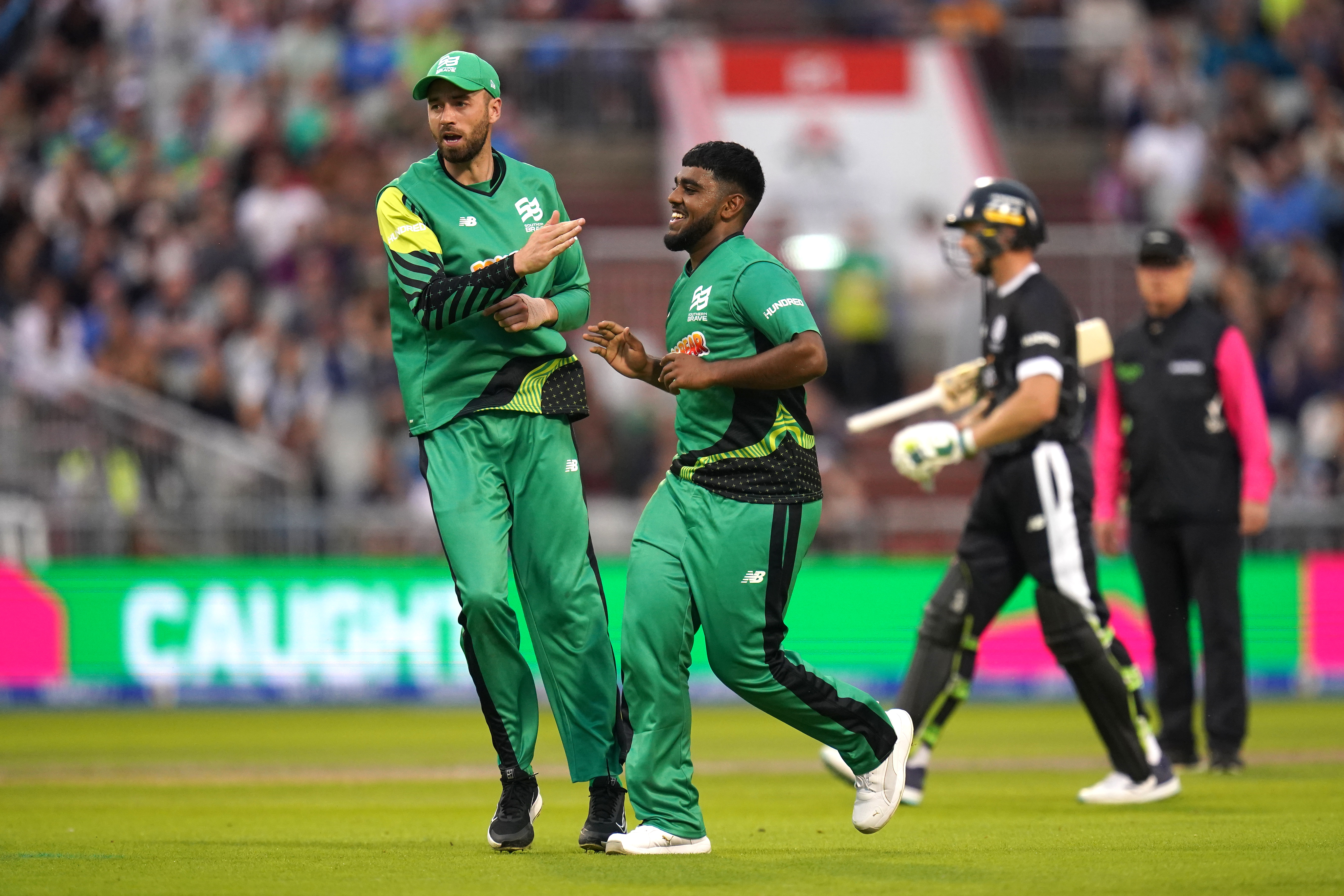 Rehan Ahmed, centre, continues to thrive (Nick Potts/PA)
