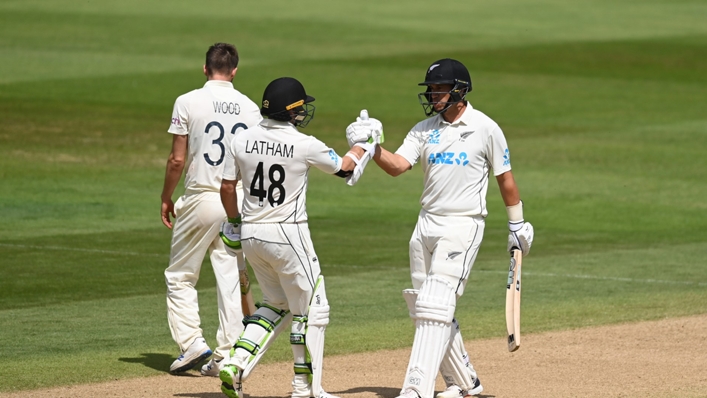 Tom Latham and Ross Taylor celebrate New Zealand's win