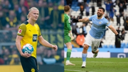 Erling Haaland (l) will look to replicate the goals of Sergio Aguero (r) for Man City