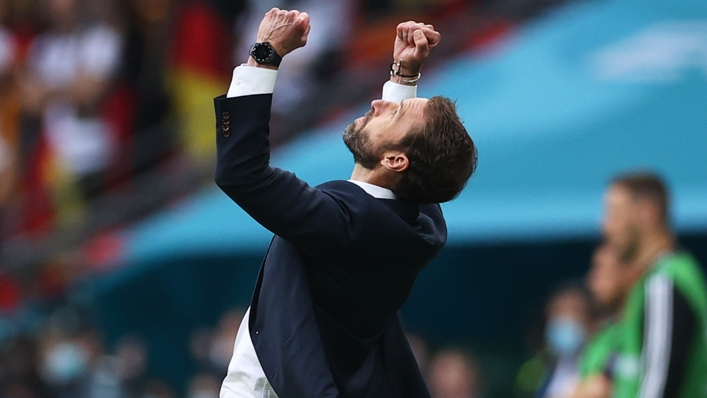 England manager Gareth Southgate celebrates victory over Germany