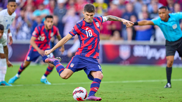 United States forward Christian Pulisic (10) scores a goal from taking a penalty shot