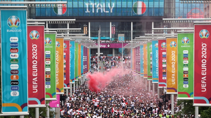 England and Italy supporters make their way towards Wembley