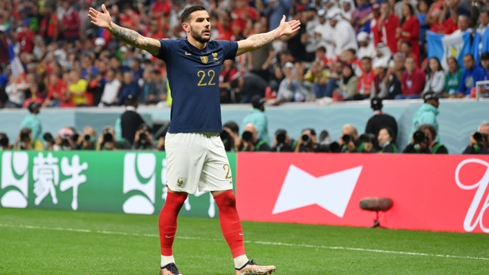 Theo Hernandez celebrates his opener in the World Cup semi-final