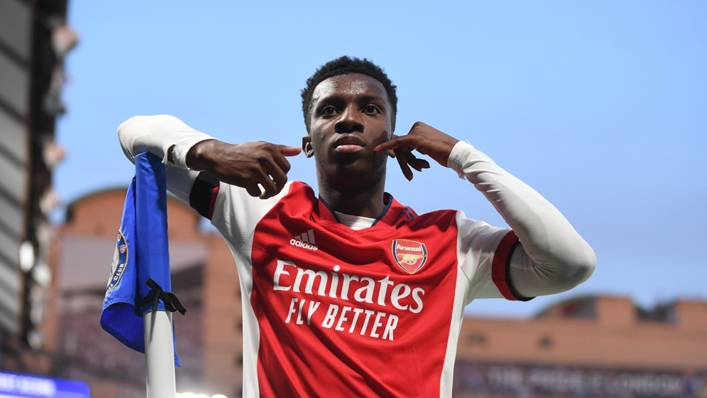 Arsenal's Eddie Nketiah celebrates at Chelsea