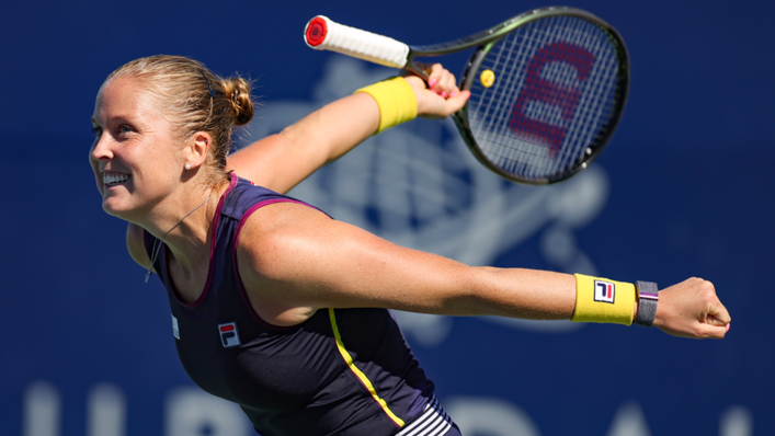 Shelby Rogers reacts to defeating Veronika Kudermetova of Russia in the singles Semi-Finals