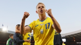Oleksandr Zinchenko celebrates Ukraine's win in Glasgow