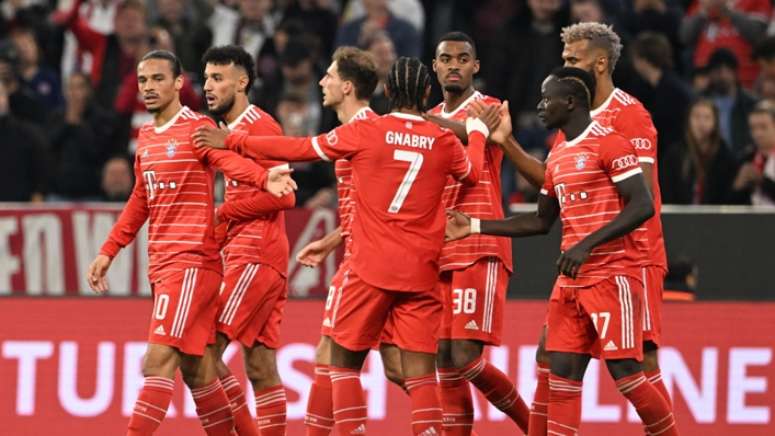 Bayern Munich players celebrate Leroy Sane's second goal