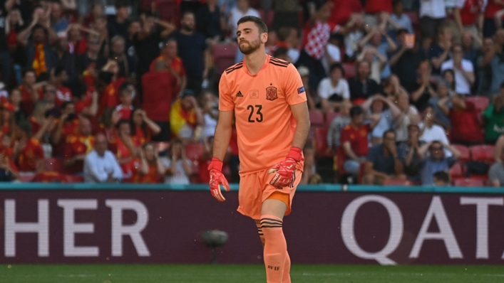 Spain goalkeeper Unai Simon failed to control Pedri's backpass