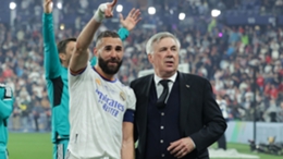 Benzema and Ancelotti after winning the Champions League