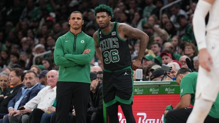 Marcus Smart with Boston Celtics interim head coach Joe Mazzulla