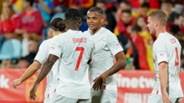 Switzerland celebrate scoring against Spain