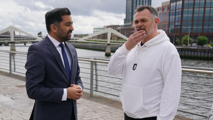 First Minister Humza Yousaf meets Georgia manager Willy Sagnol in Glasgow (Andrew Milligan/PA)