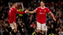 Cristiano Ronaldo and Nemanja Matic pictured during the latter's final home game for Manchester United