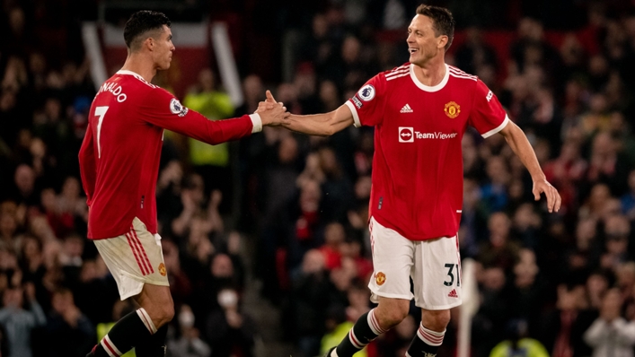 Cristiano Ronaldo and Nemanja Matic pictured during the latter's final home game for Manchester United