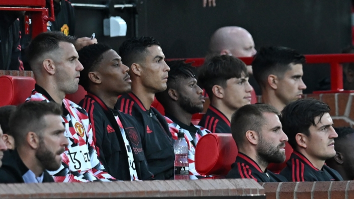 Cristiano Ronaldo (centre of picture) was benched when Manchester United last faced Liverpool