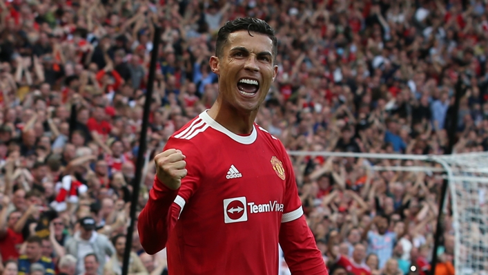 Cristiano Ronaldo celebrates on his Manchester United return