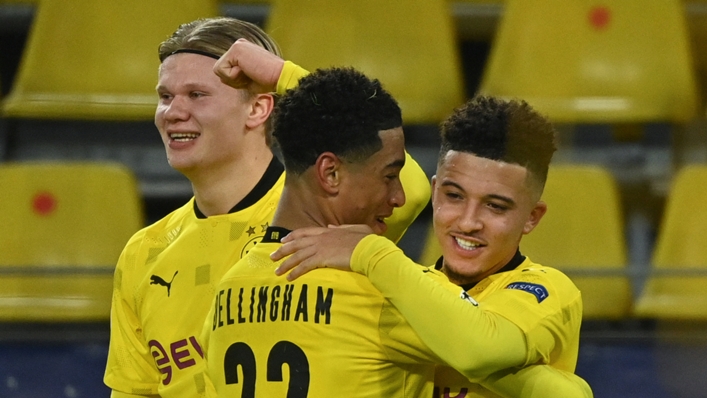 Borussia Dortmund stars (l-r) Erling Haaland, Jude Bellingham and Jadon Sancho