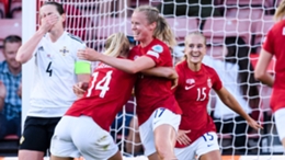 Norway celebrate Julie Blakstad's goal
