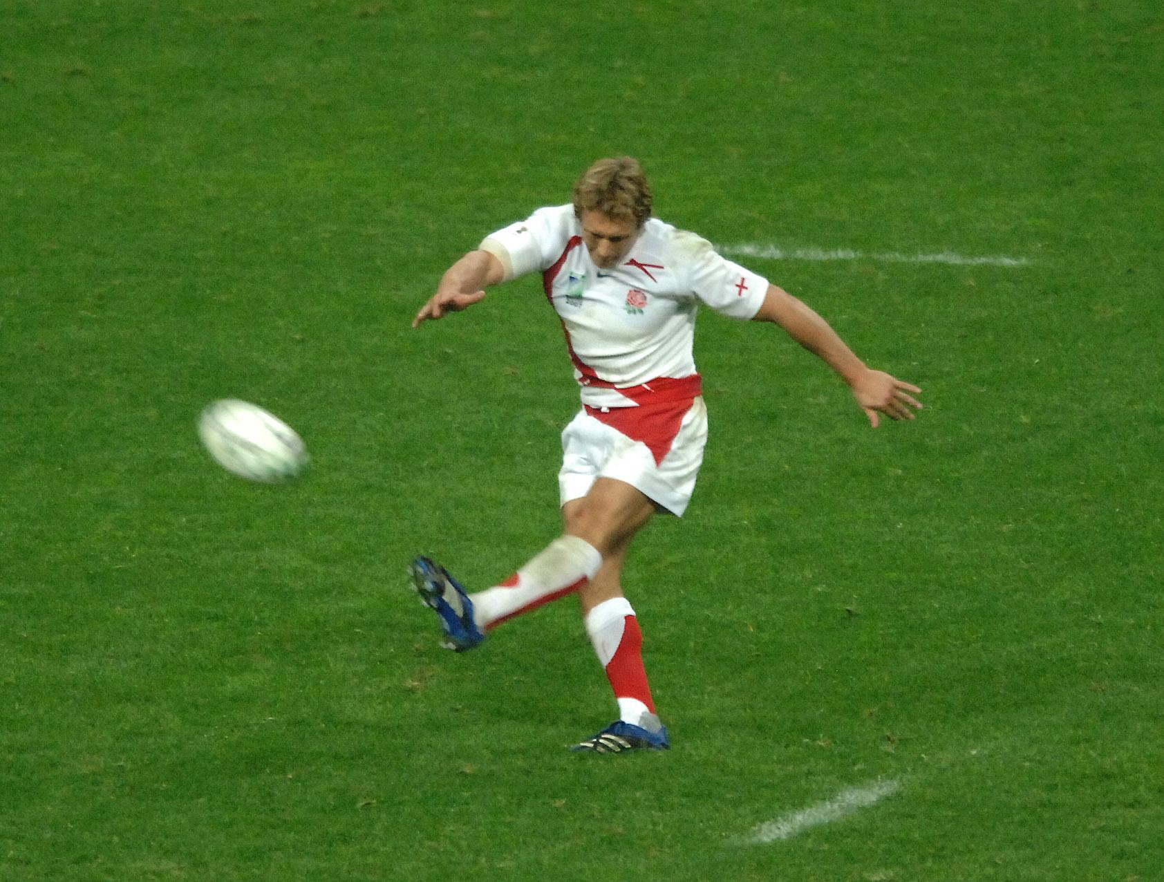 Jonny Wilkinson kicks the drop goal that secured England's 2003 World Cup win