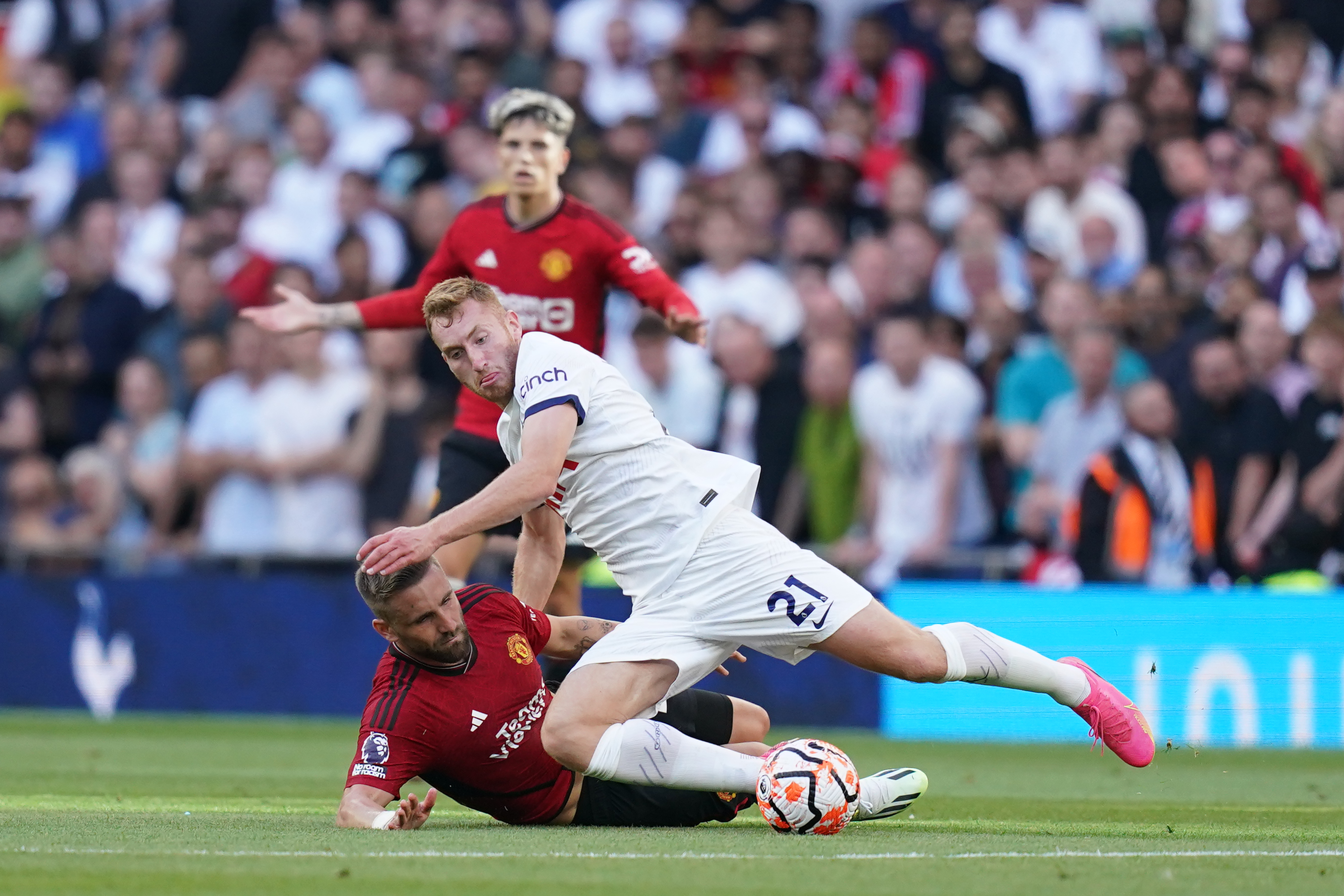 Luke Shaw, left, is out injured for Manchester United